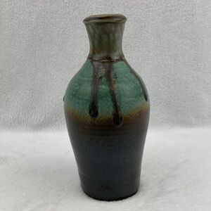 Studio Pottery Two Tone Drip Glaze Vase 8” Signed